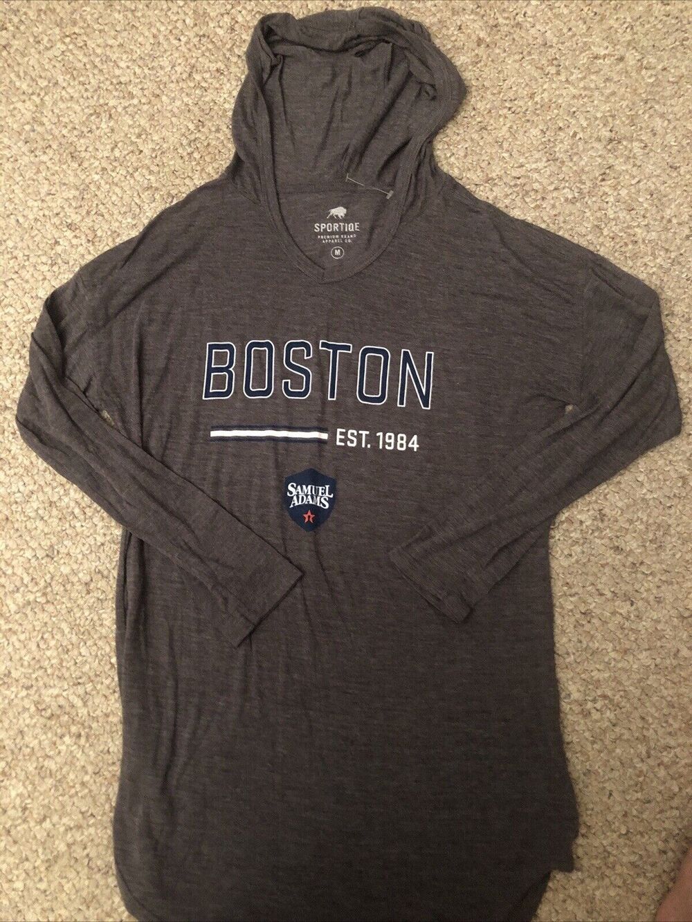 Women's Thin‎ Shirt Med Hood Gray Boston Samual Adams Established 1984 Sportiqe